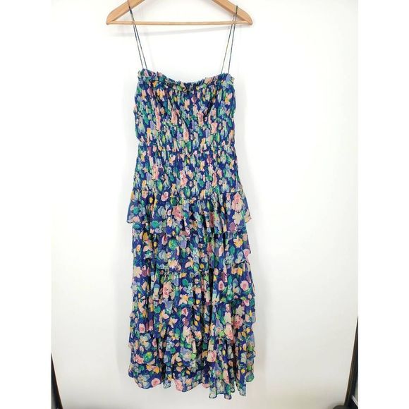 AMUR Blue and Green Floral Midi Dress - Picture 5 of 10